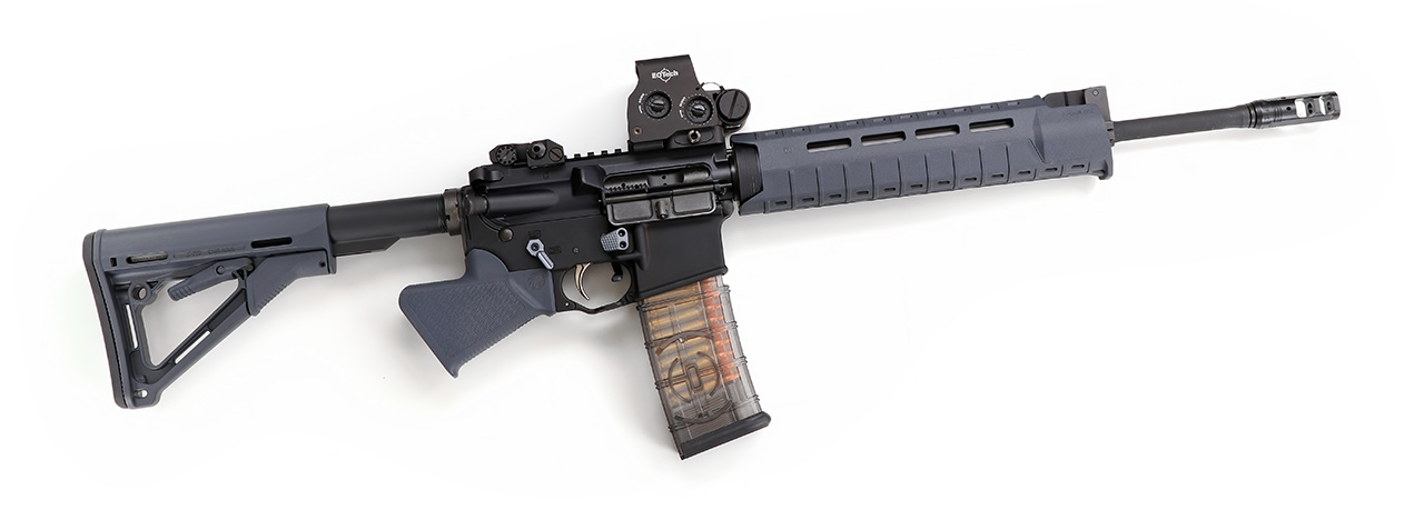 30 Round ETS Magazine California Compliant AR-15 Modern Featureless Rifle Grip on White